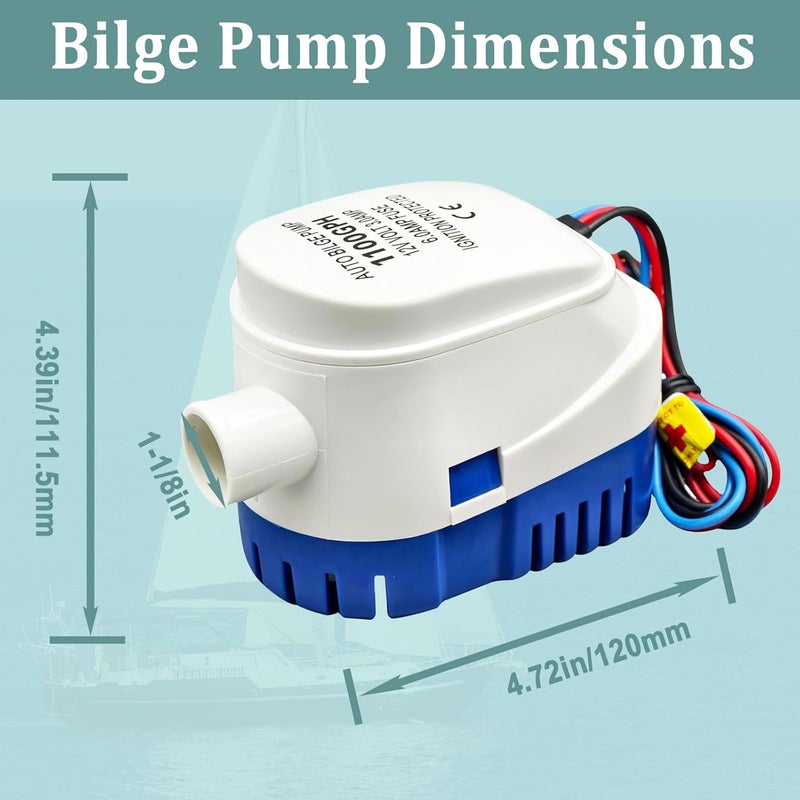 Seamaka 1-1/8 Inch Bilge Pump Installation Kit-1100gph 12v Automatic Boat Bilge Water Pump,6 FT PVC Hose,2 Hose Clamps,1-1/8 Inch ABS Thru-Hull Fitting - Image 2